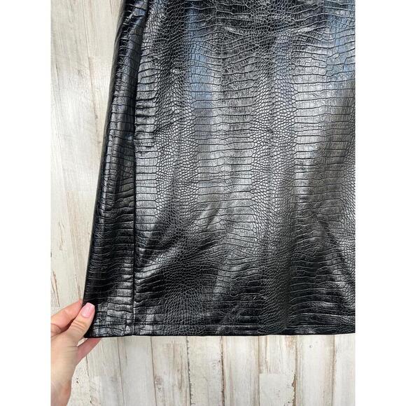 Topshop Black Crocodile Texture A line Mini Skirt US 12 Faux leather - Picture 3 of 10